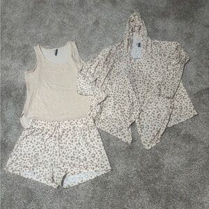 Cream and tan 3 piece Pajama Set